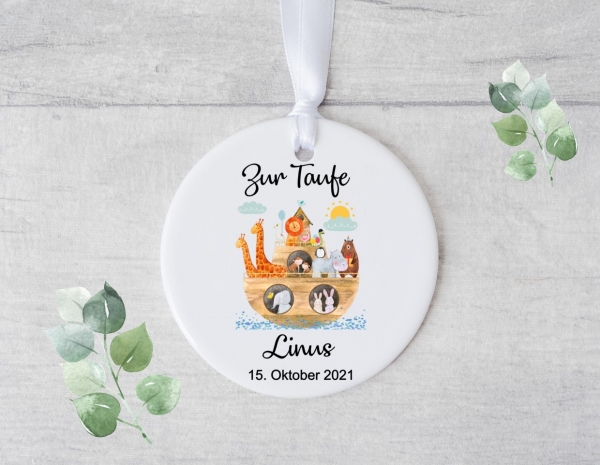 süßer Erinnerungsanhänger Arche Name Datum Geburt Taufe Konfirmation Kommunion Firmung , Keramik, Anhänger, Geburtstag, von Lüttentüddel®